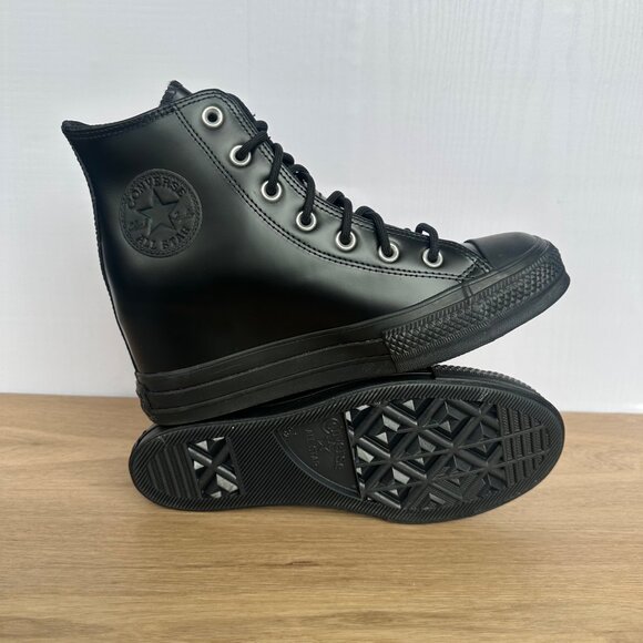 ✨Converse Chuck Taylor Wedge Platform Leather Sz 8.5 Women's Shoes Black A12827C - Picture 2 of 9